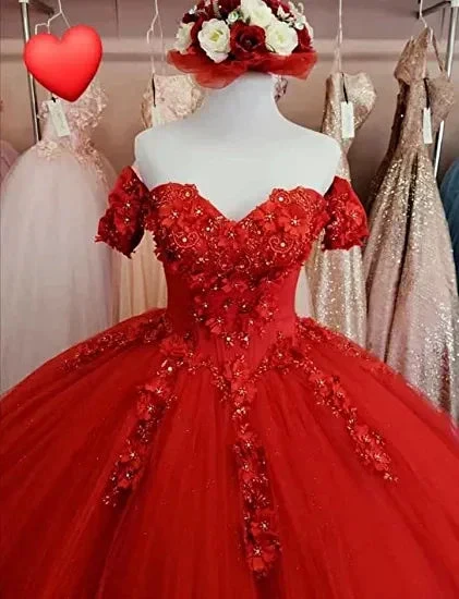 Generous Red A-line Tulle Lace Ball Gown,Sweet 16 Dress Y1221 - Image 2