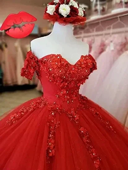 Generous Red A-line Tulle Lace Ball Gown,Sweet 16 Dress Y1221 - Image 3