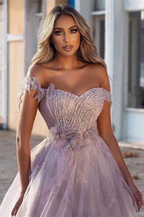 Gorgeous A-line Off-the-shoulder Tulle Prom Dress With Beads - Image 2