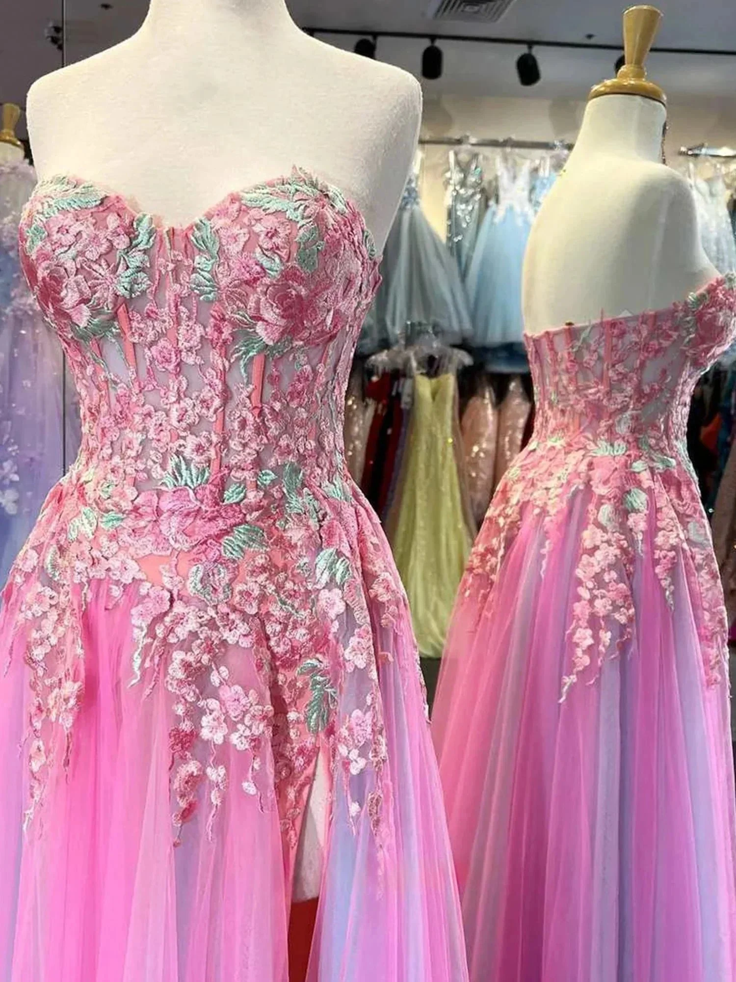 Georgia | A-line Sweetheart Applique Lace Long Prom Dress with Slit - Image 3