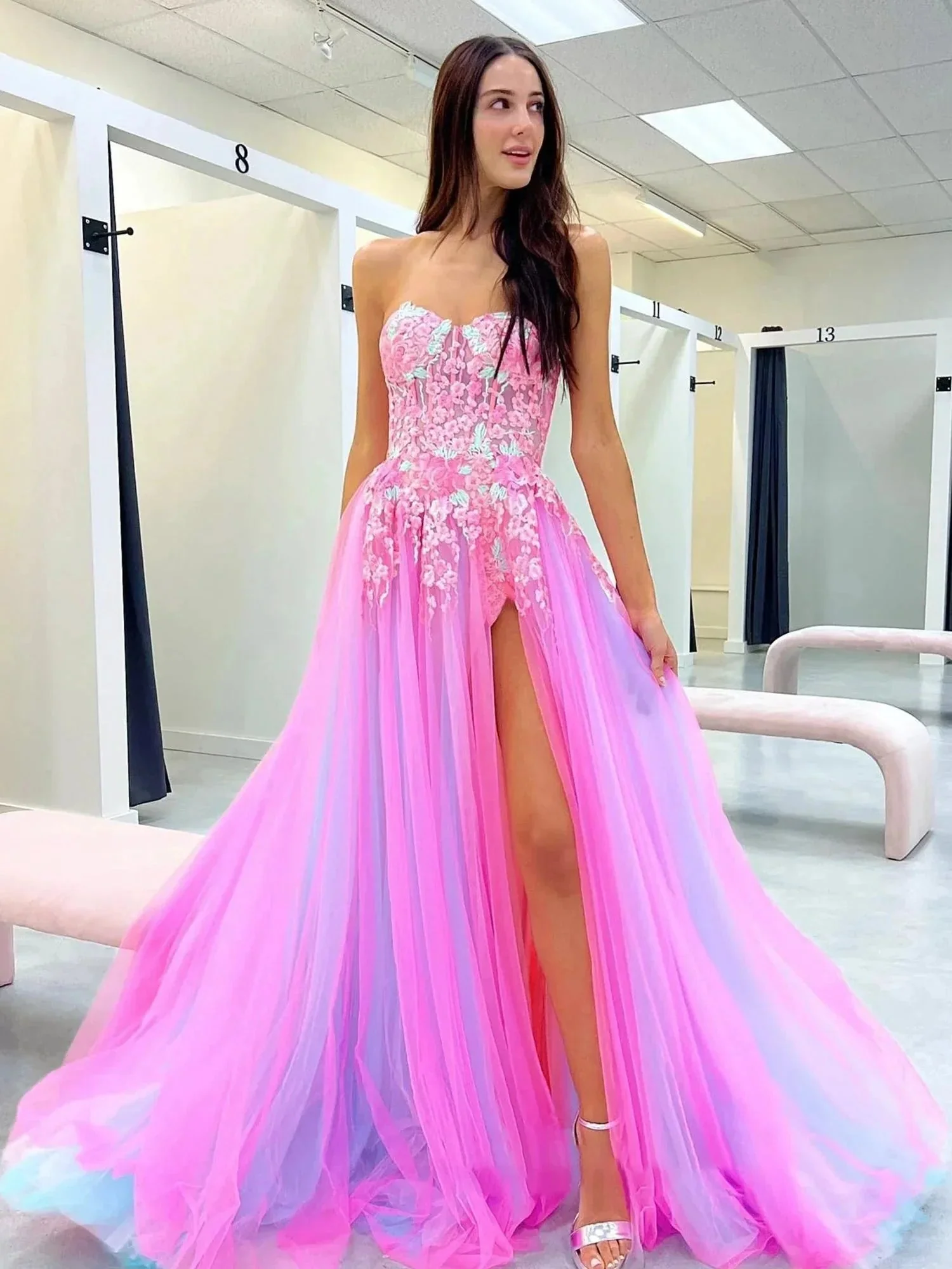 Georgia | A-line Sweetheart Applique Lace Long Prom Dress with Slit - Image 4