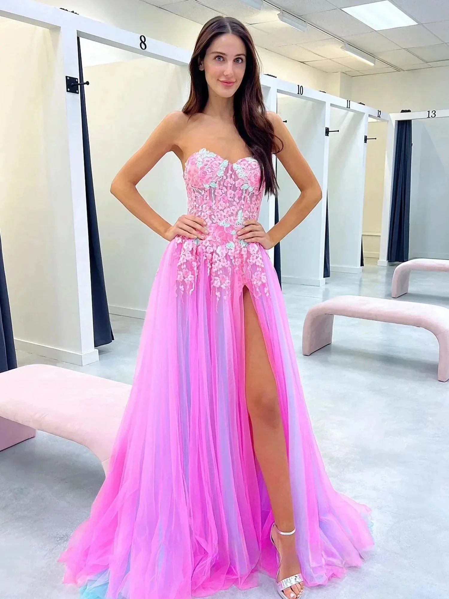 Georgia | A-line Sweetheart Applique Lace Long Prom Dress with Slit - Image 5