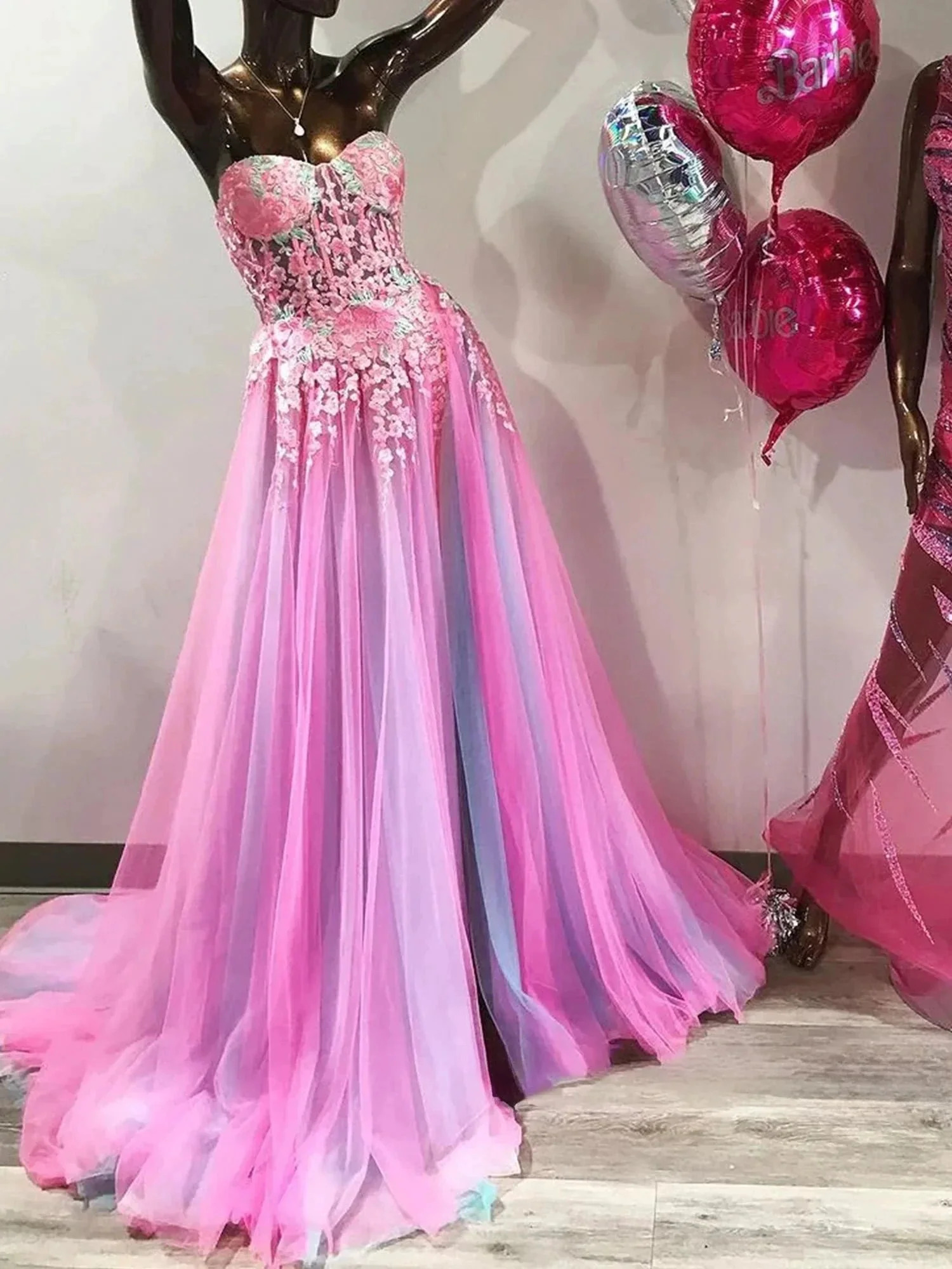 Georgia | A-line Sweetheart Applique Lace Long Prom Dress with Slit - Image 6
