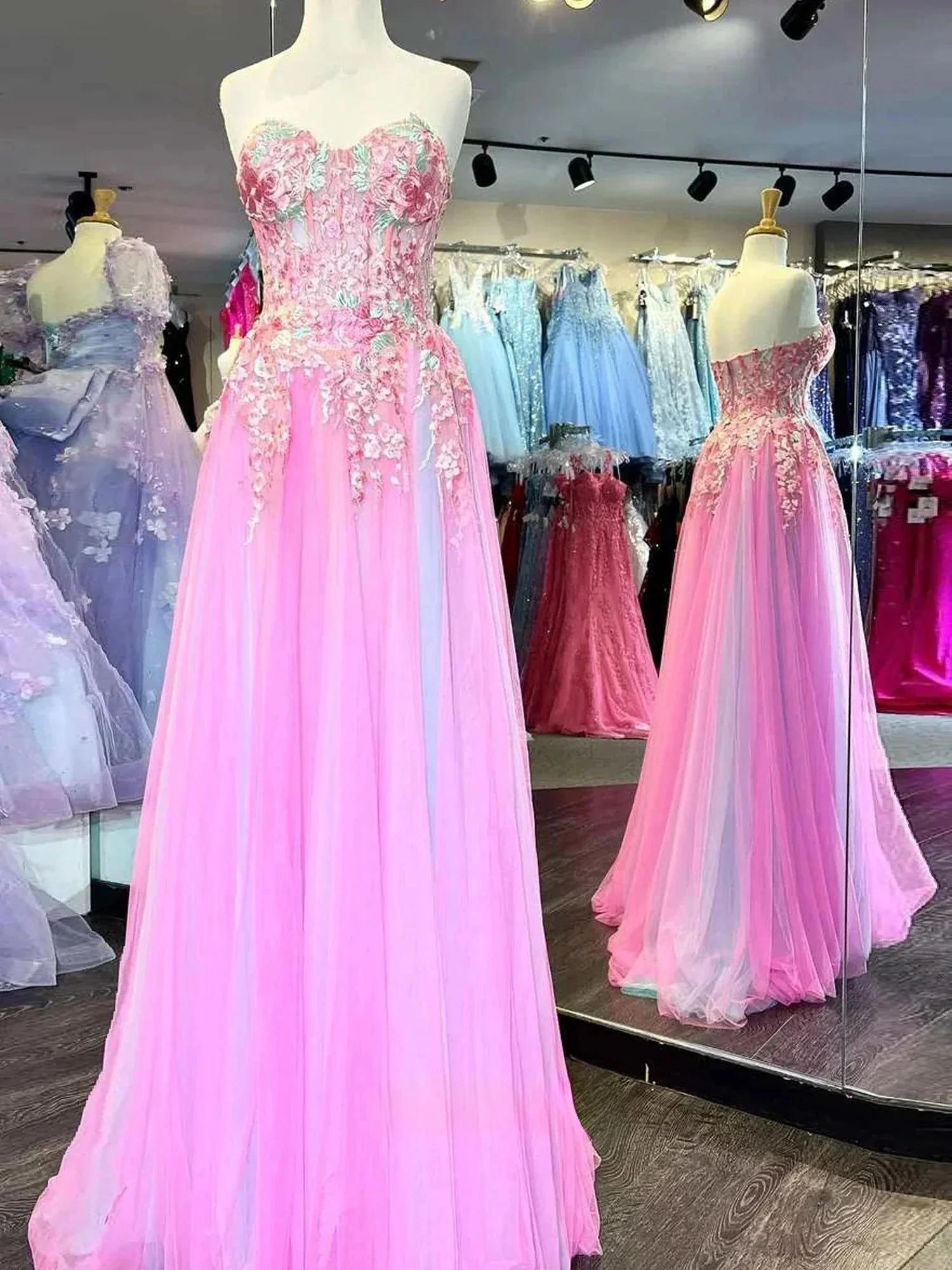 Georgia | A-line Sweetheart Applique Lace Long Prom Dress with Slit - Image 7