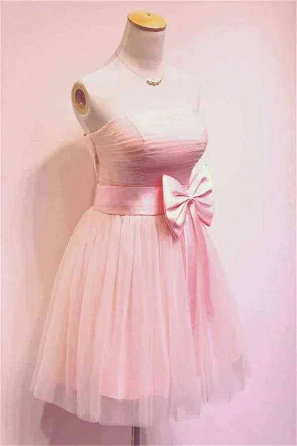 Girly Simple Short Pink Strapless Homecoming Dresses PG034 - Image 2