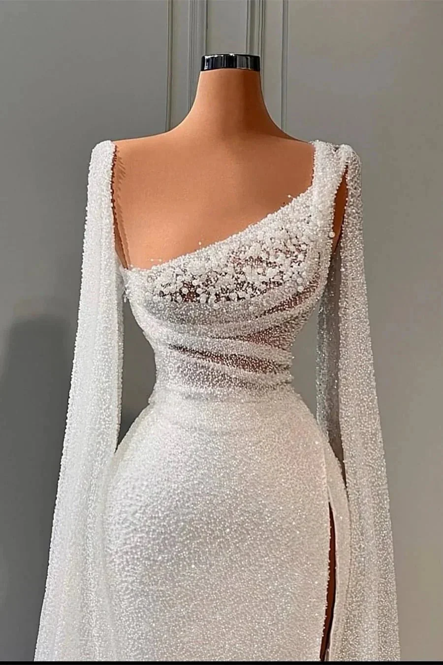 Glamorous A-line Sequined Split Wedding Dresses With Beads - Image 2