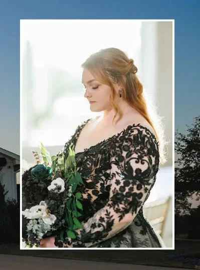 Glamorous Black Lace Wedding Dress,Gothic Bridal Gown Y7353 - Image 5