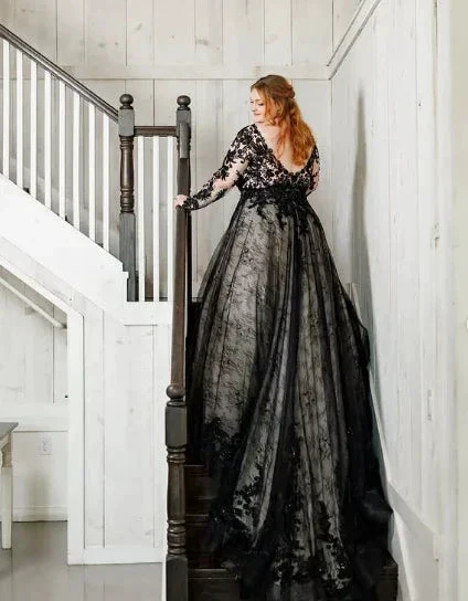 Glamorous Black Lace Wedding Dress,Gothic Bridal Gown Y7353 - Image 7