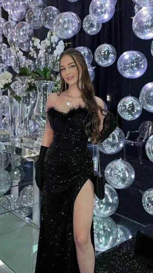 Glamorous Black Sequins Long Evening Dress,Glitter Black Evening Gown Y3085 - Image 2