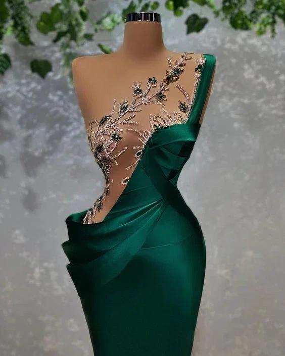Glamorous Emerald Green Satin Evening Dress ,Sexy Pageant Dress Y757 - Image 2