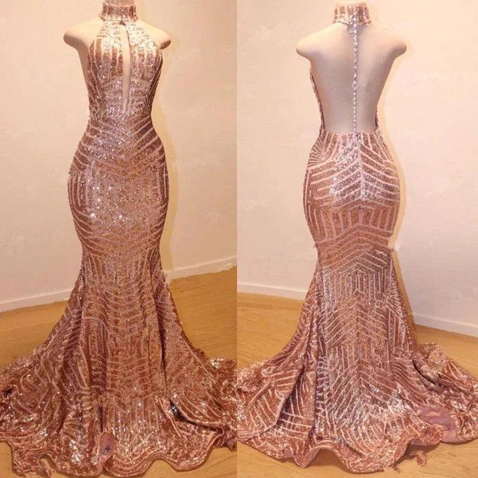 Glamorous High-Neck Sleeveless Sequins Mermaid Long Sequins Evening Gowns - Image 2
