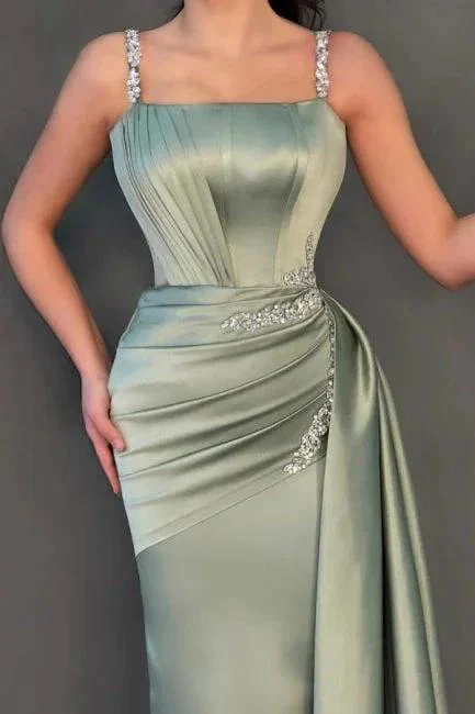 Glamorous Long Dusty Sage Sleeveless Mermaid Evening Dresses With Glitter - Image 2