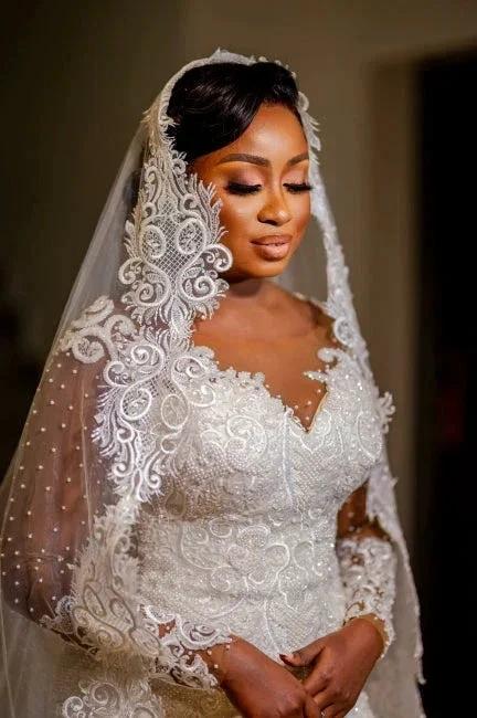 Glamorous Long Mermaid Appliques Long Sleeves Wedding Dresses With Lace - Image 2