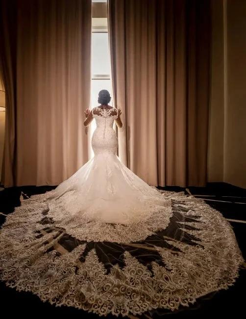 Glamorous Long Mermaid Appliques Long Sleeves Wedding Dresses With Lace - Image 4