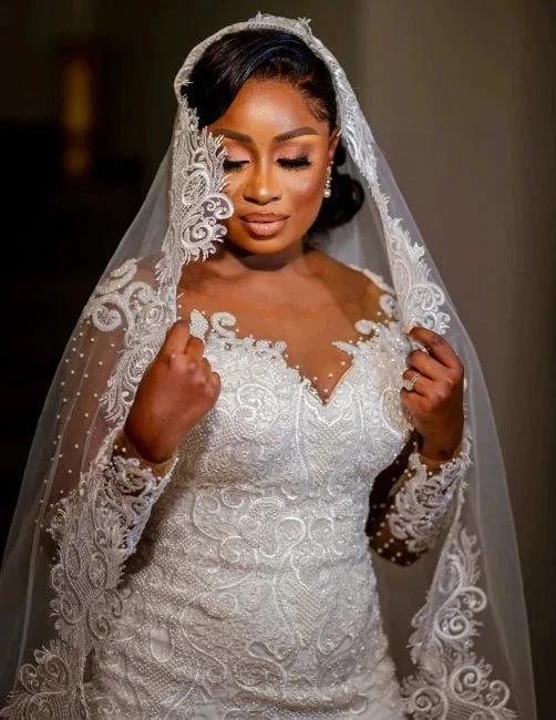 Glamorous Long Mermaid Appliques Long Sleeves Wedding Dresses With Lace - Image 5