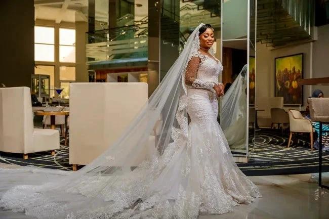 Glamorous Long Mermaid Appliques Long Sleeves Wedding Dresses With Lace - Image 6