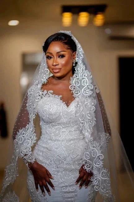 Glamorous Long Mermaid Appliques Long Sleeves Wedding Dresses With Lace - Image 8