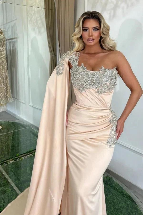 Glamorous Long Mermaid One Shoulder Beading Sleeveless Designer Prom Dress - Image 2