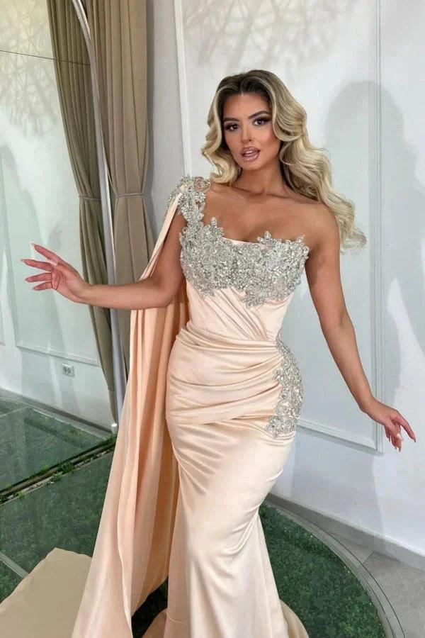 Glamorous Long Mermaid One Shoulder Beading Sleeveless Designer Prom Dress - Image 4