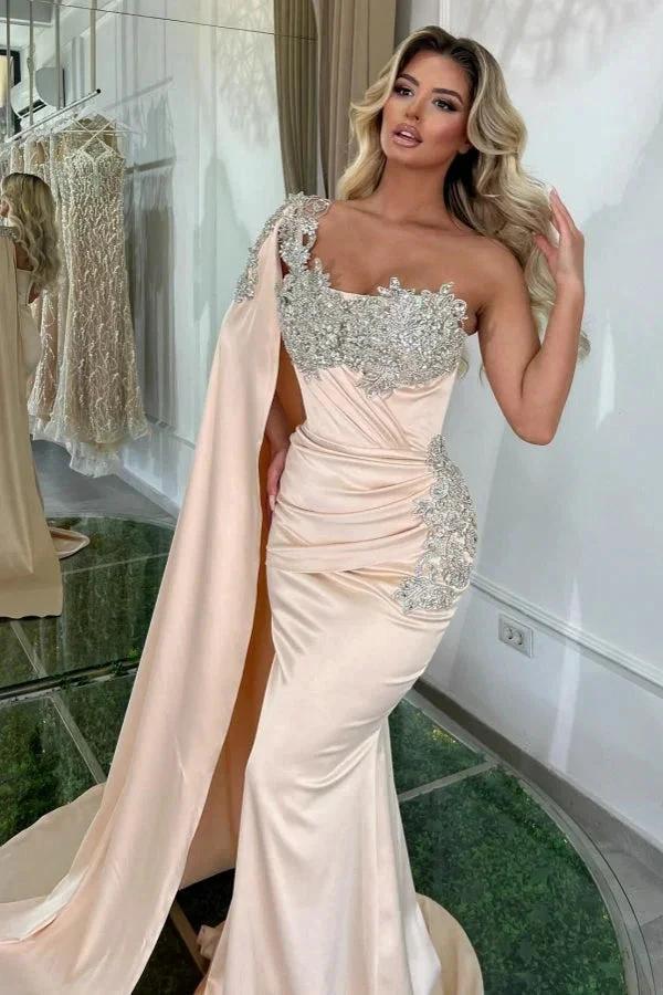 Glamorous Long Mermaid One Shoulder Beading Sleeveless Designer Prom Dress - Image 5
