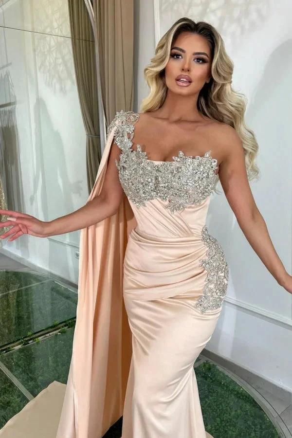 Glamorous Long Mermaid One Shoulder Beading Sleeveless Designer Prom Dress - Image 6