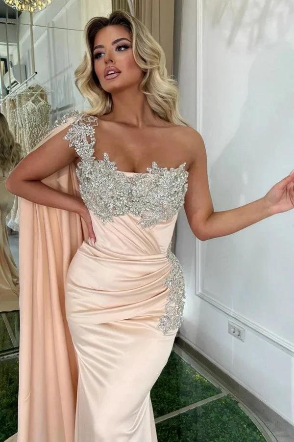 Glamorous Long Mermaid One Shoulder Beading Sleeveless Designer Prom Dress - Image 8