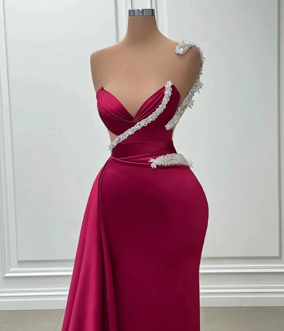 Glamorous Long Mermaid One Shoulder Beading Sleeveless Prom Dress - Image 2