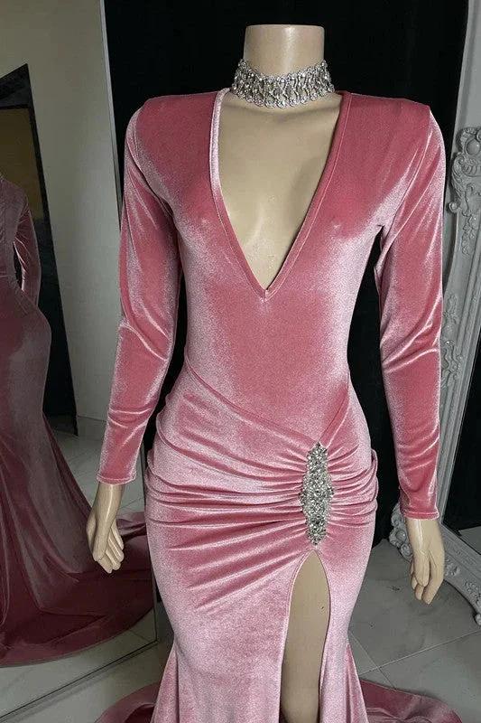 Glamorous Long Mermaid Sleeveless V-neck Split Front Prom Dress - Image 2