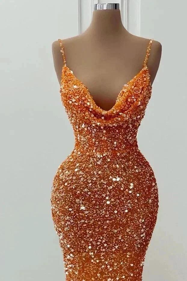 Glamorous Long Mermaid Spaghetti Straps Sequined Formal Prom Dresses - Image 2