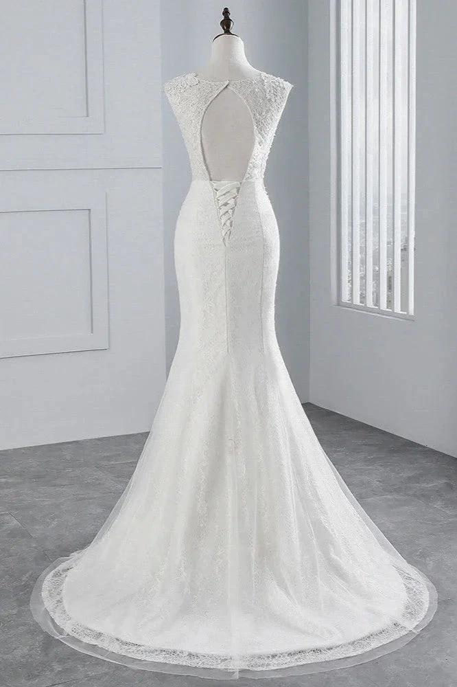 Glamorous Long Mermaid Tulle Appliques Lace Wedding Dress - Image 2