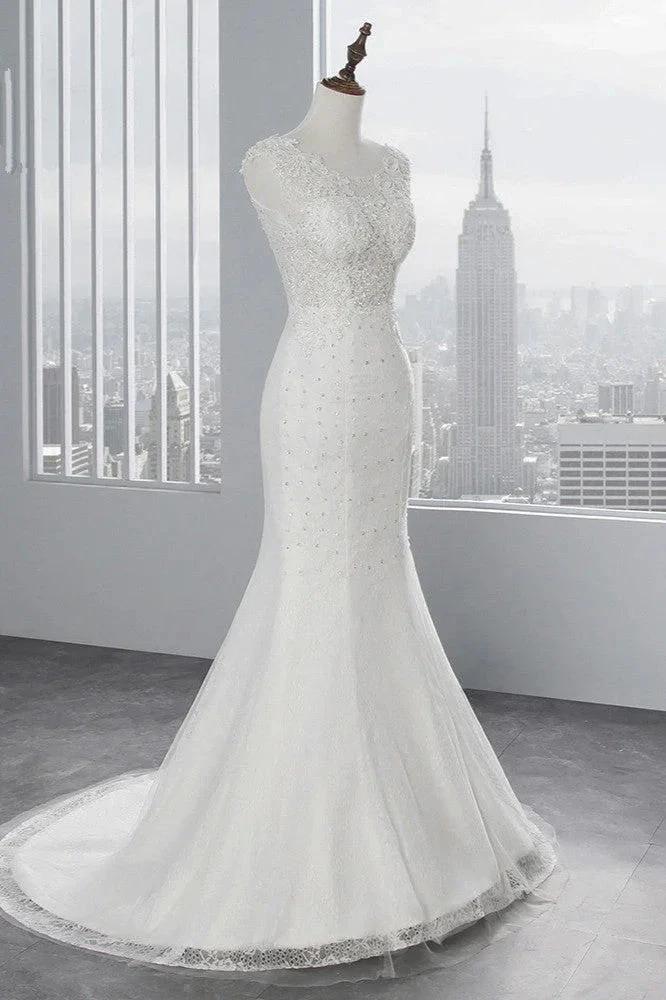Glamorous Long Mermaid Tulle Appliques Lace Wedding Dress - Image 3