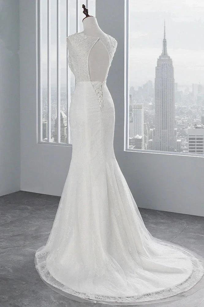 Glamorous Long Mermaid Tulle Appliques Lace Wedding Dress - Image 4