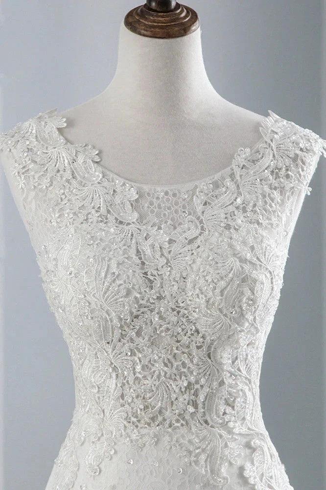 Glamorous Long Mermaid Tulle Appliques Lace Wedding Dress - Image 5