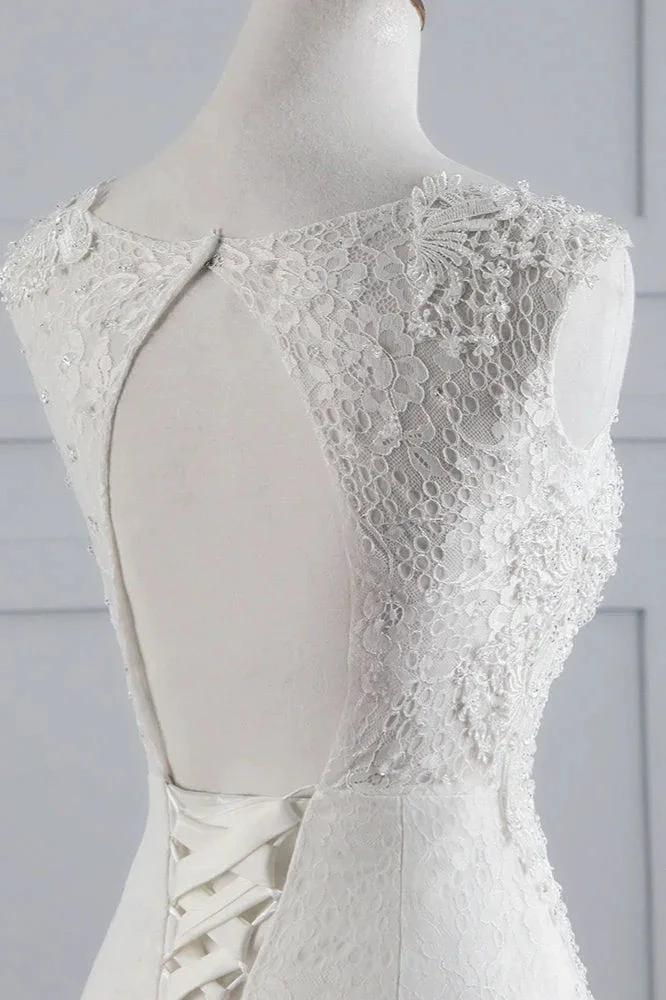 Glamorous Long Mermaid Tulle Appliques Lace Wedding Dress - Image 6