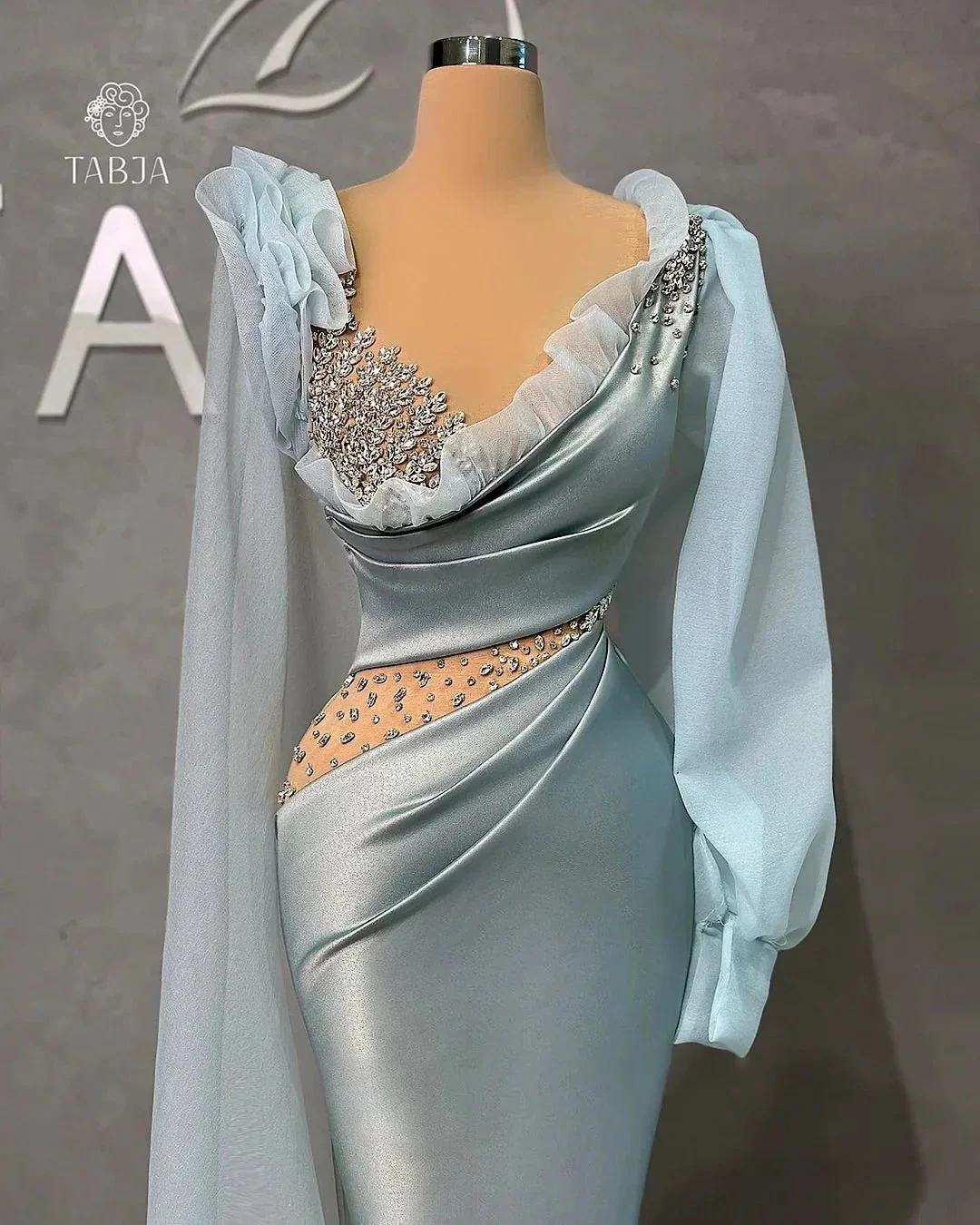 Glamorous Long Mermaid V-neck Long Sleeves Prom Dress With Ruffles And Stones - Image 2