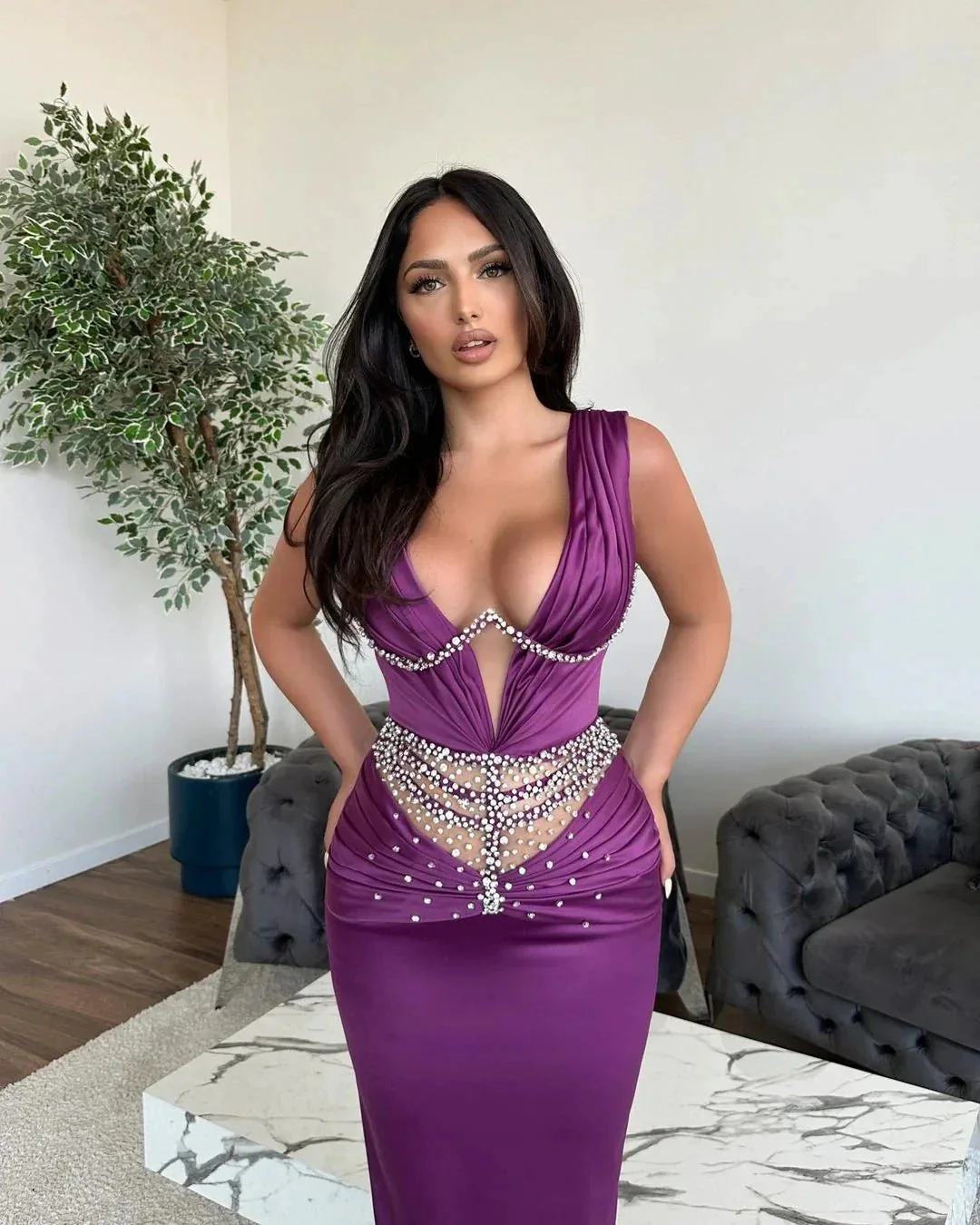 Glamorous Long Mermaid V-neck Rhinestones Sleeveless Prom Dress - Image 8