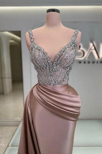 Glamorous Long Mermaid V-neck Sleeveless Jewel Prom Dress - Image 2
