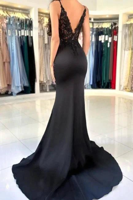 Glamorous Long Mermaid V-neck Spaghetti Straps Lace Prom Dress with Slit - Image 2