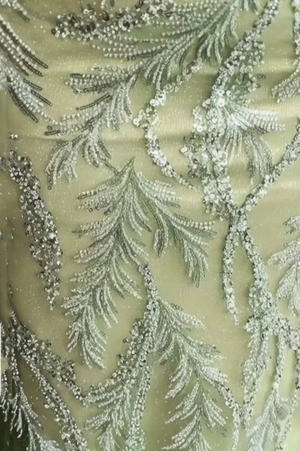 Glamorous Long Sage V-neck Mermaid Lace Beading Evening Dress - Image 4