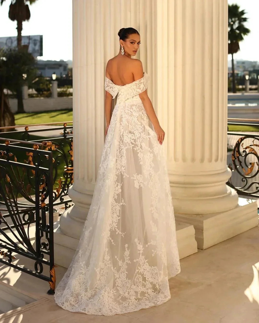 Glamorous Long White A-line Off-the-shoulder Lace Wedding Dress - Image 2