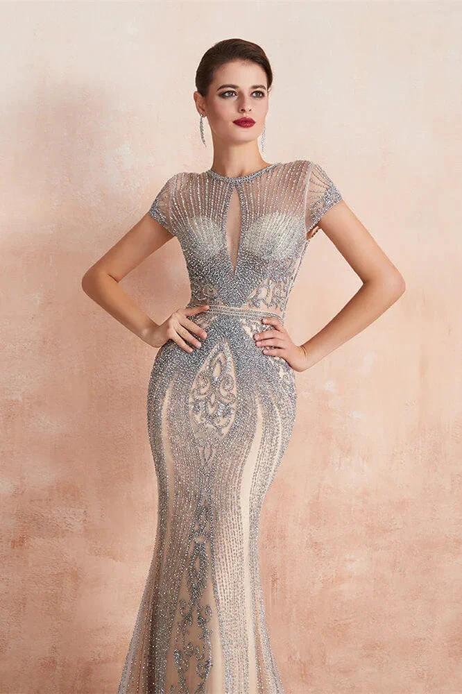 Glamorous Mermaid Beadings Long Prom Dress With Short Sleeves - Image 6