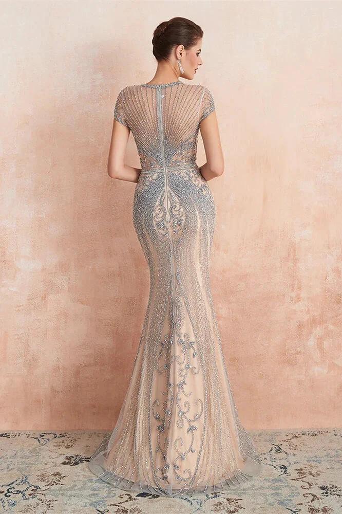 Glamorous Mermaid Beadings Long Prom Dress With Short Sleeves - Image 8
