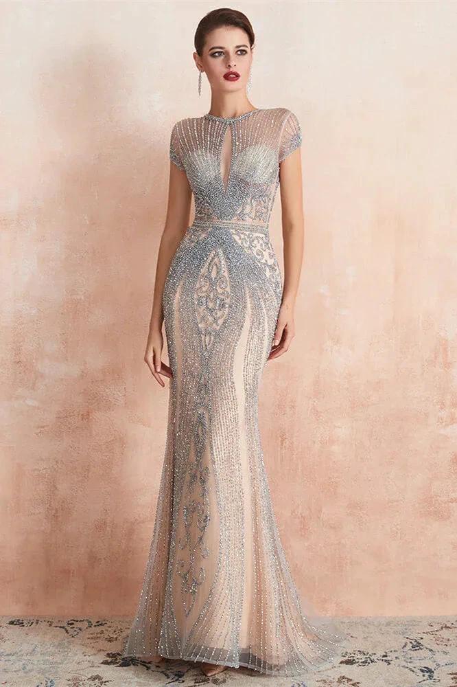 Glamorous Mermaid Beadings Long Prom Dress With Short Sleeves - Image 9