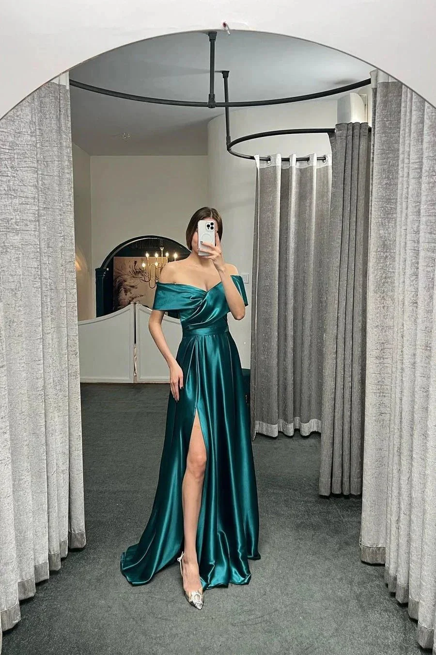 Glamorous Off The Shoulder Ruby Split Ruffles A-Line Prom Dresses - Image 2