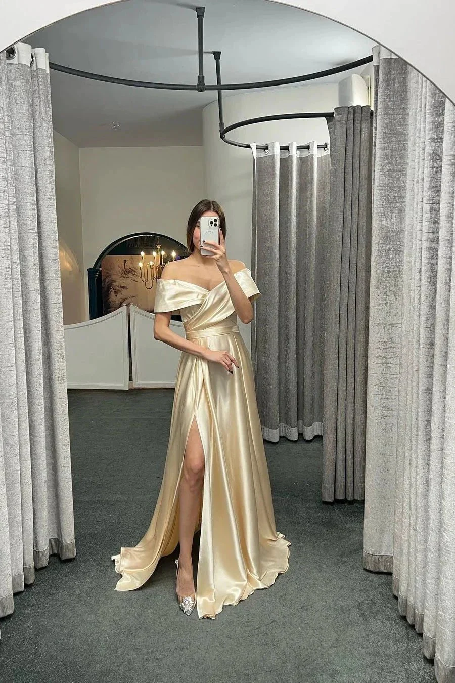 Glamorous Off The Shoulder Ruby Split Ruffles A-Line Prom Dresses - Image 3