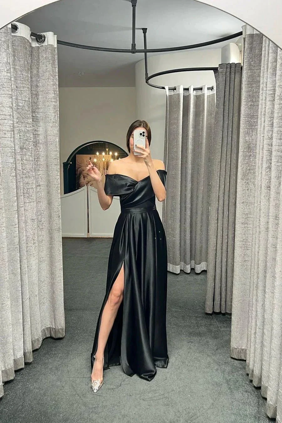 Glamorous Off The Shoulder Ruby Split Ruffles A-Line Prom Dresses - Image 4