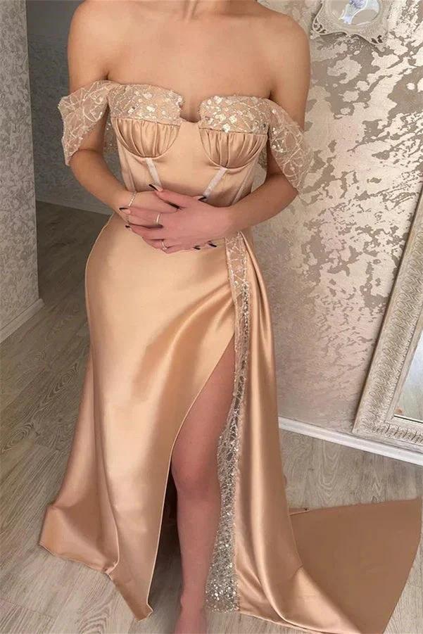 Glamorous Off-the-shoulder Sequined Sleeveless Mermaid Prom Dress With Slit - Image 4