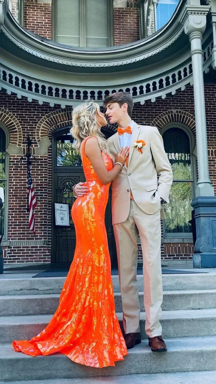 Glamorous Orange Sequins Mermaid Prom Dress Orange Evening Dress Y5213 - Image 2