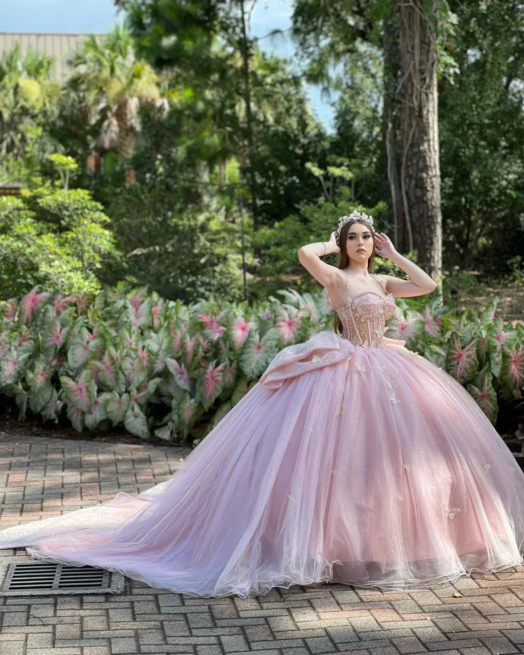 Glamorous Pink Sweet 16 Dress,Pink Ball Gown With Butterflies,Pink Tulle Princess Dress  Y2336 - Image 2