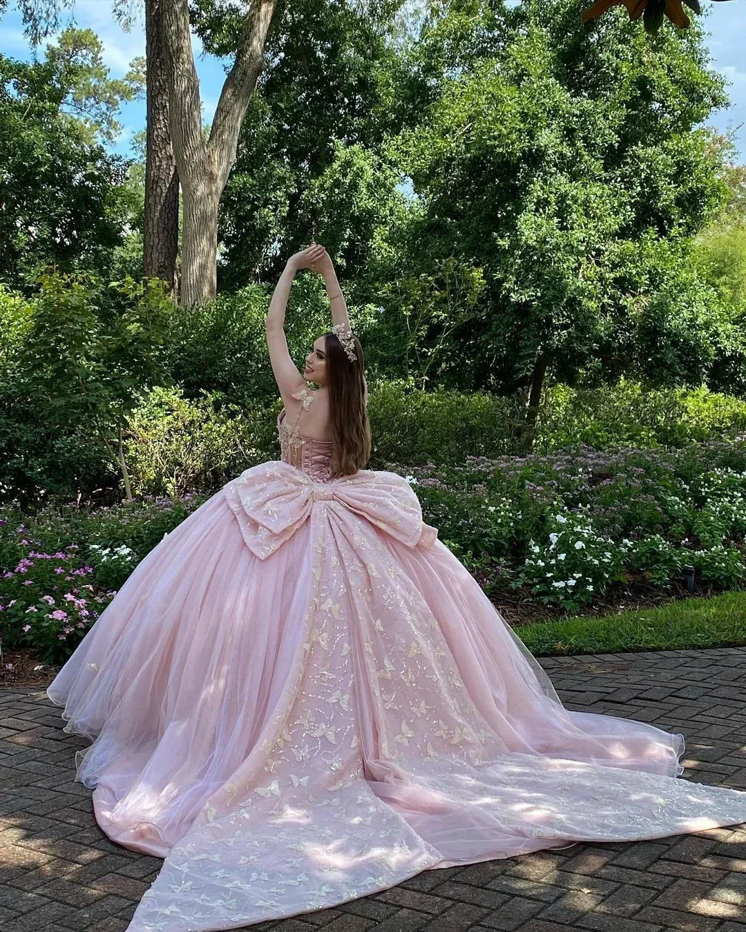 Glamorous Pink Sweet 16 Dress,Pink Ball Gown With Butterflies,Pink Tulle Princess Dress  Y2336 - Image 3